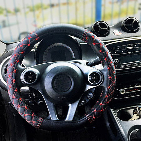 ΚΑΛΥΜΜΑ ΤΙΜΟΝΙΟΥ ΔΕΡΜΑΤΙΝΗ Elegant D Μαύρο Με Κόκκινη Ραφή Medium 38cm