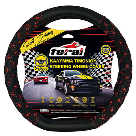 ΚΑΛΥΜΜΑ ΤΙΜΟΝΙΟΥ ΔΕΡΜΑΤΙΝΗ Elegant D Μαύρο Με Κόκκινη Ραφή Medium 38cm