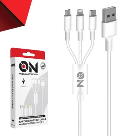 ON Mobile Accessories Καλώδιο USB Φόρτισης 3 Σε 1 Για Lightning Micro Type-c Λευκό (99733)